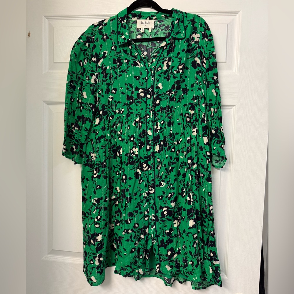 ba&sh Green and Black Patterned Top